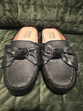 Marc Joseph Black Pebbled Leather Knot-Detail Mule Loafers